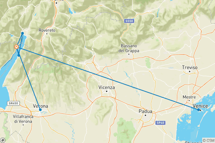 Map of Garda, Verona & Venice - 8 days