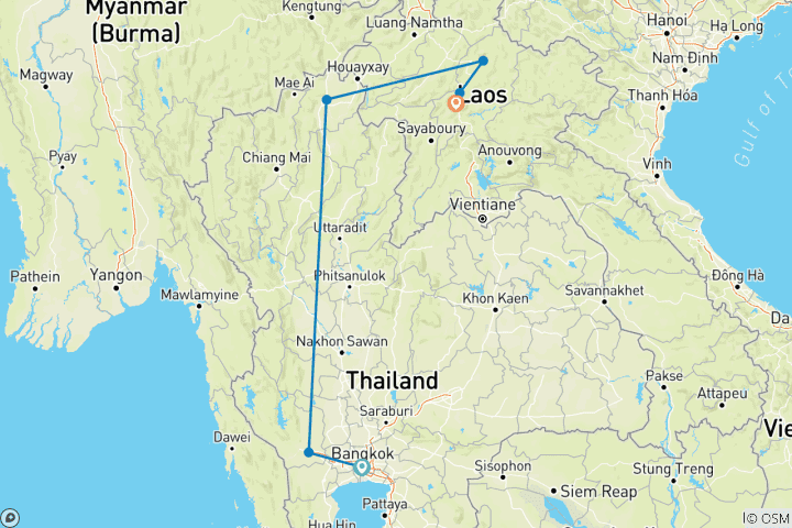 Mapa de Geluxe: De Tailandia a Laos: Kanchanaburi, Chiang Rai y la campiña de Laos