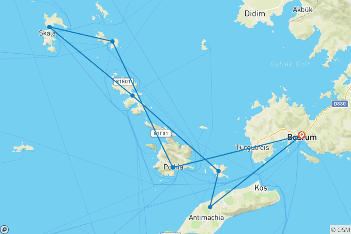 Map of Bodrum and the Greek Islands