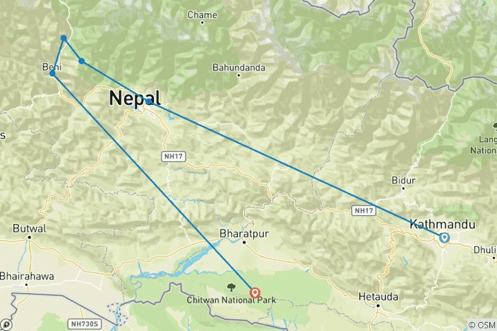 Map of Hot Spring Trek And Wildlife Safari