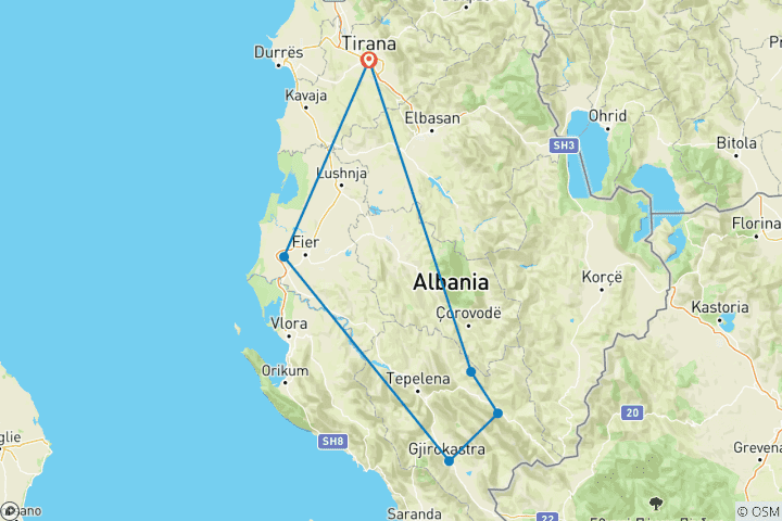 Karte von Albaniens Juwelen: Das authentische Gjirokastra und das malerische Përmet