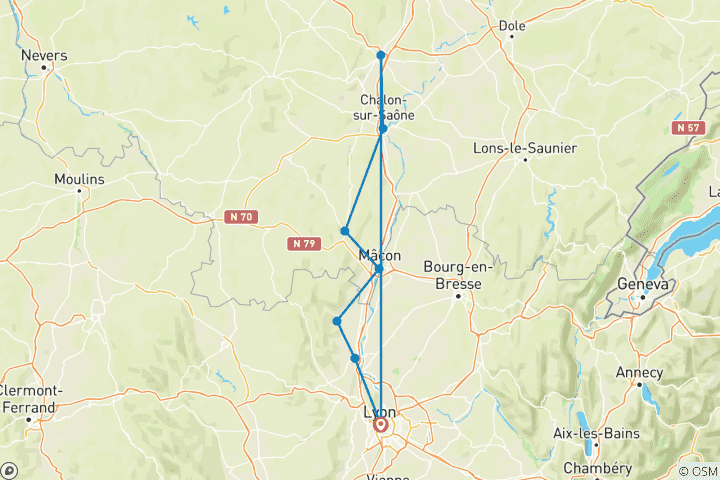 Map of Exceptional Wine Tasting Cruise in Burgundy: Beaujolais Nouveau (port-to-port cruise) - MISTRAL