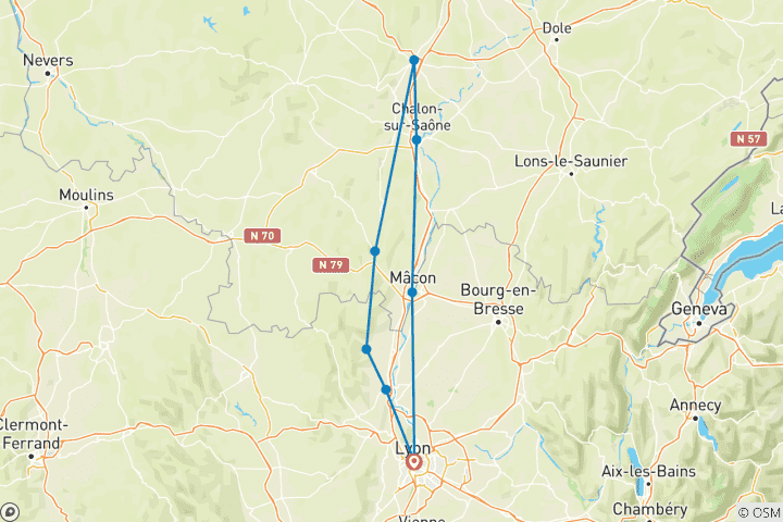 Map of Exceptional Wine Tasting Cruise in Burgundy: Beaujolais Nouveau (port-to-port cruise) - VAN GOGH II