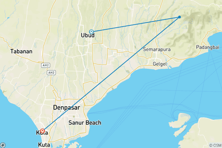 Map of 9 Days  Jungle Honeymoon in Bali (private guide & driver）