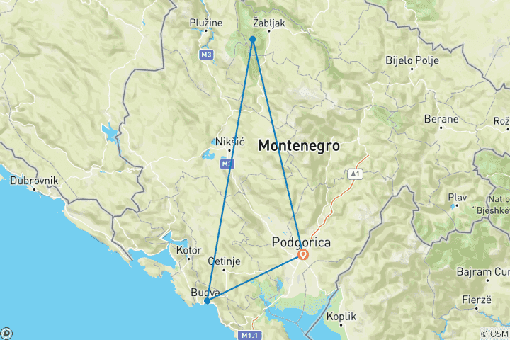 Map of Montenegro - Experimental trip: A jewel with a big heart