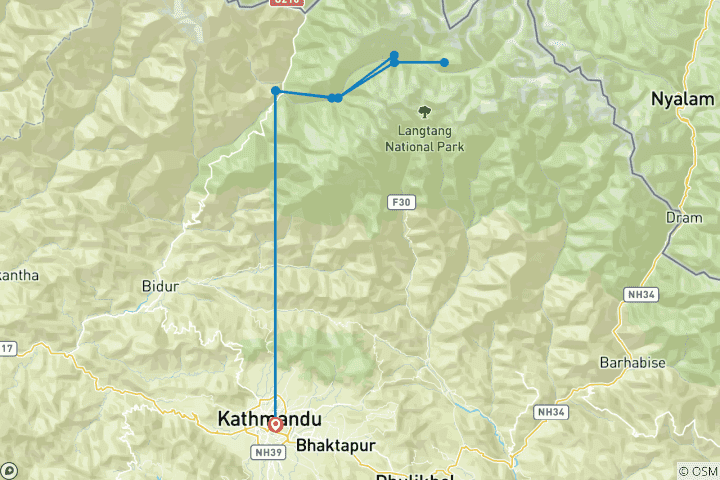 Map of Langtang Valley Trek