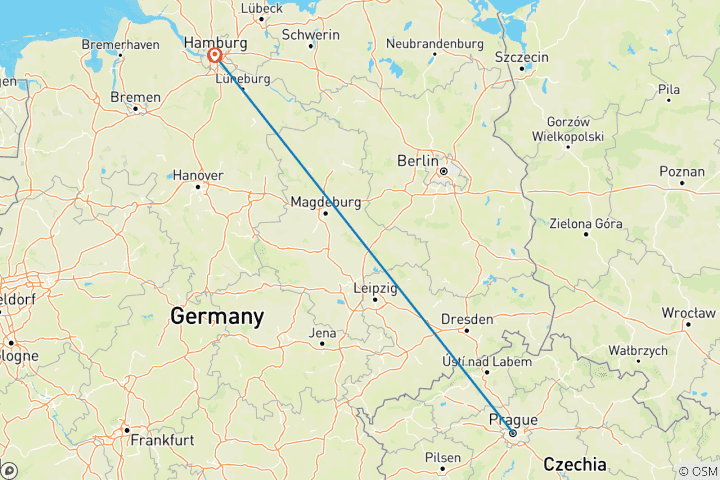 Map of 7 Day Prague And Hamburg By Train