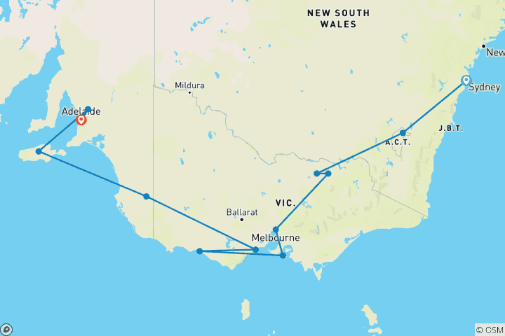 Carte du circuit Saveurs de l'Australie méridionale (10 jours)