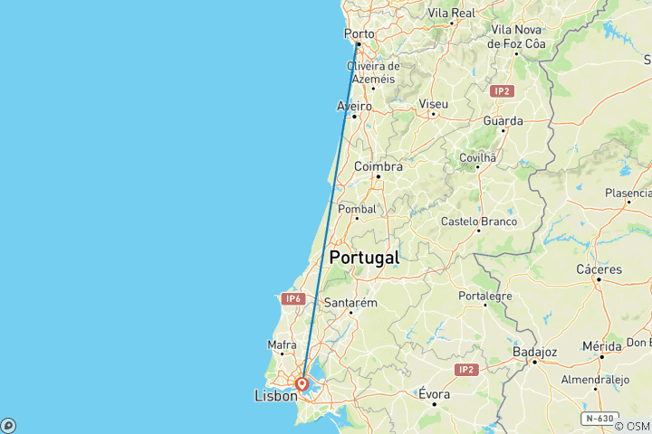 Map of 7 Day Porto And Lisbon By Train