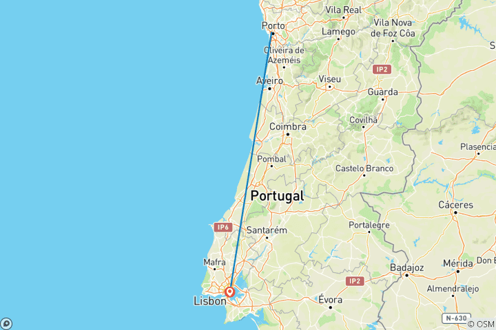 Mapa de 7 días Oporto y Lisboa en tren