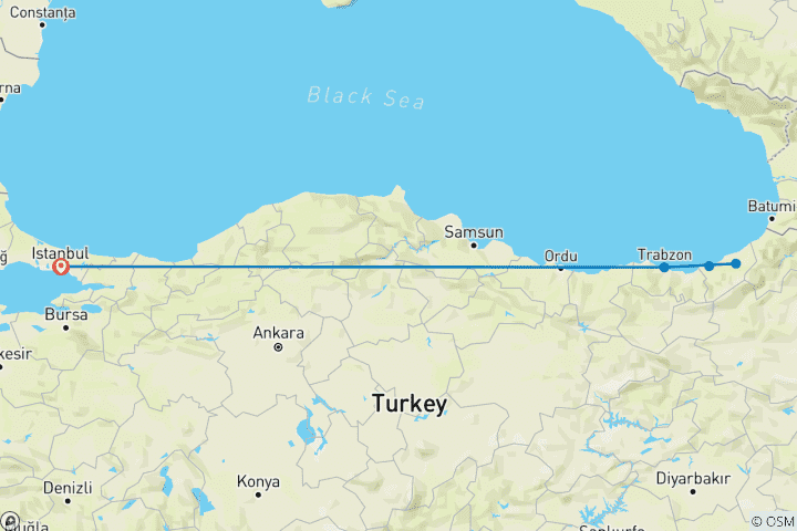 Map of 8-Day Angels Vacations in Turkey | A Verdant Odyssey to Istanbul & Black Sea (Escorted private tour)