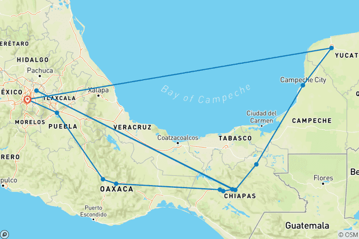 Kaart van Het mooie Mexico (13 bestemmingen)