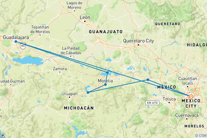 Kaart van Hoofdsteden van Mexico (inclusief Tlalpujahua de Rayón)