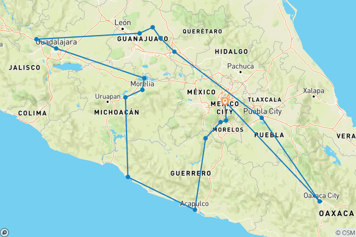 Carte du circuit Escapade mexicaine avec Acapulco