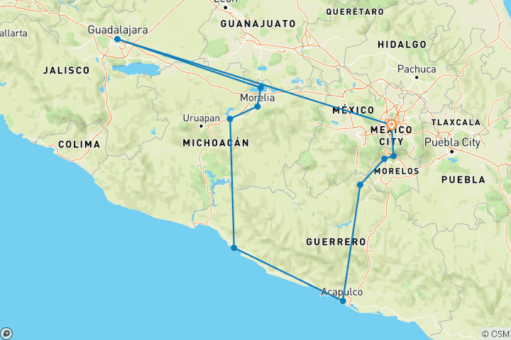 Map of Tapatío Mexico and Acapulco