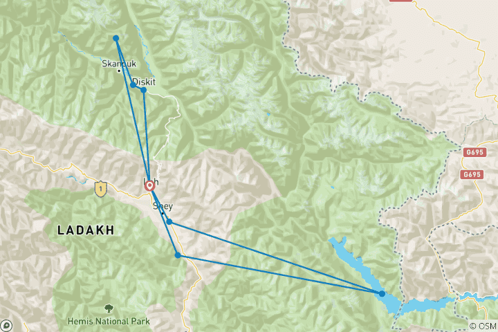 Map of Leh Ladakh Escorted Tour