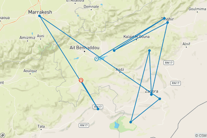 Karte von 4-tägige private authentische Marokko-Tour von der Wüste von Ouarzazate über Chigaga