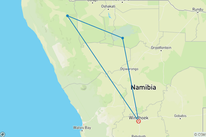 Map of 5-Day Etosha National Park and Himba Community Safari