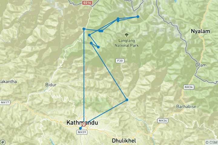 Kaart van Yala Piek Beklimming Met Gosainkunda En Helambu Trek - 16 dagen