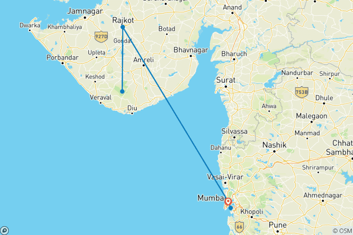 Map of Gir National Park Tour with Mumbai