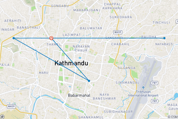 Map of Kathmandu: UNESCO Sites Tour