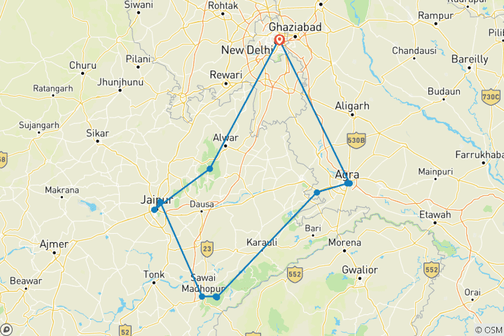 Kaart van Rajasthan – wildlife-safari rondreis