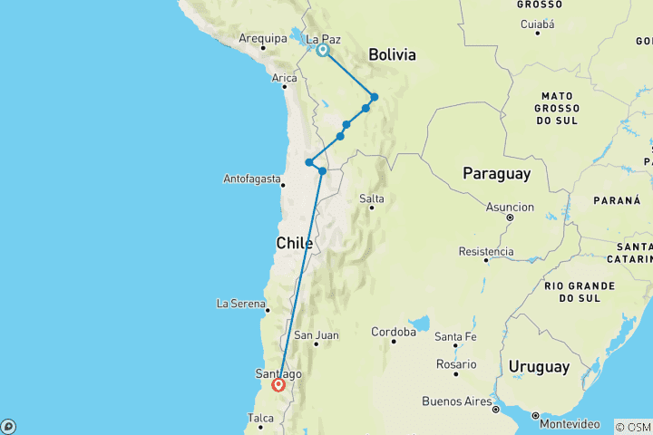 Map of South America: La Paz, Santiago & the Uyuni Salt Flats