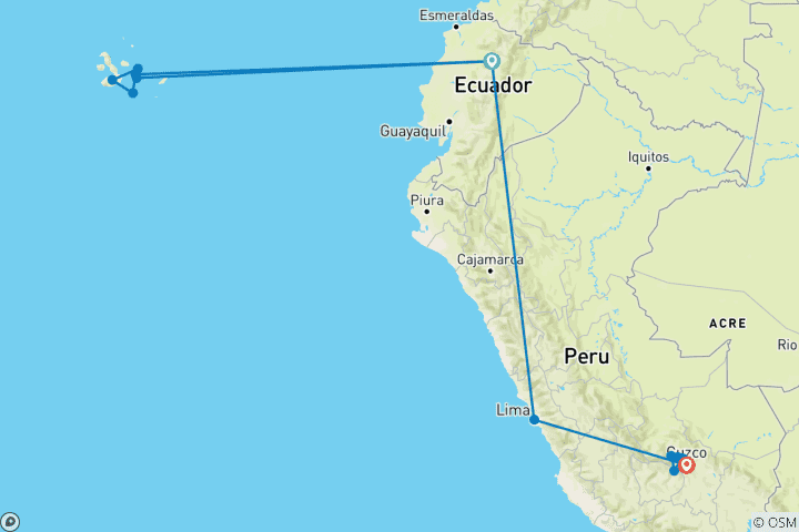 Map of Active Galápagos & Machu Picchu