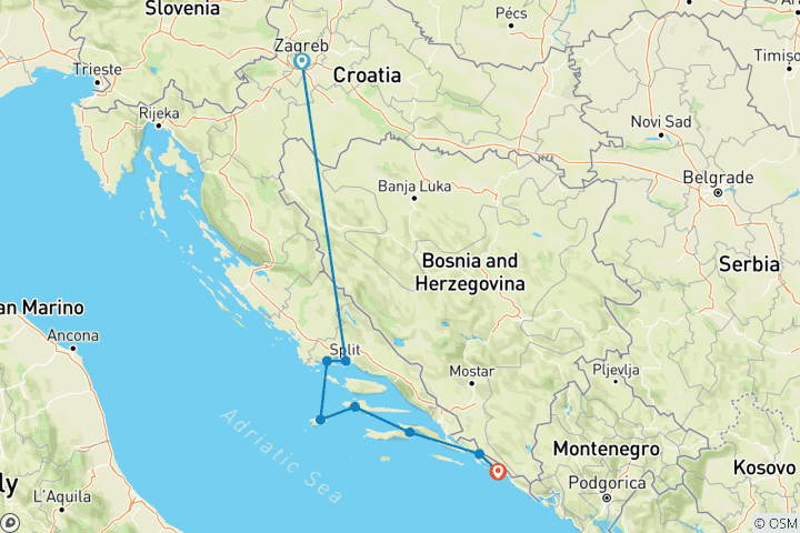 Map of Majestic Croatia from Zagreb to Dubrovnik