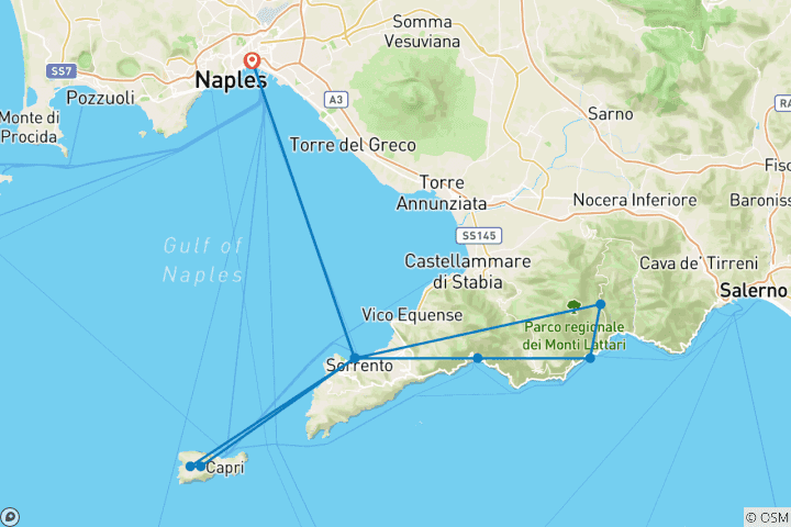 Karte von Zwischen Sorrento und Amalfi: Eine Reise durch die Farben des Mittelmeers