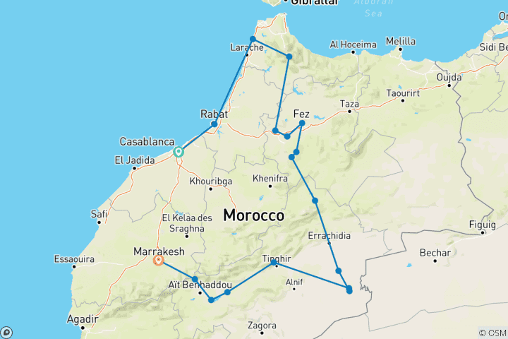 Carte du circuit Best of Morocco 10-Days Private Morocco Tour From Casablanca To Marrakesh