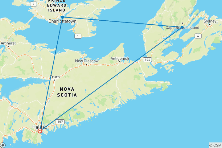 Map of Atlantic Canada: Highlands and Islands