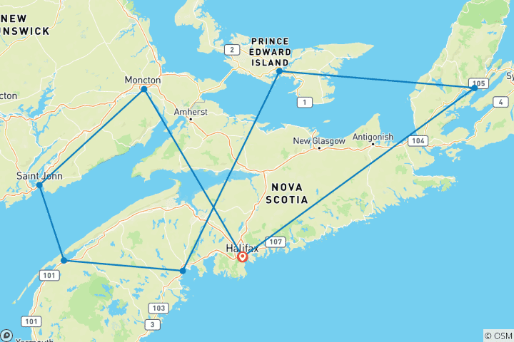 Map of Exploring the Maritimes: A Scenic Road Trip Through Atlantic Canada