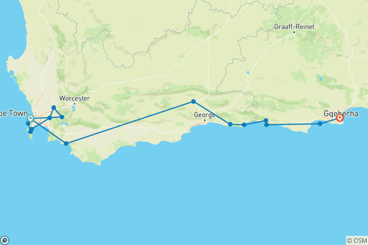 Carte du circuit Le Cap et la Garden Route