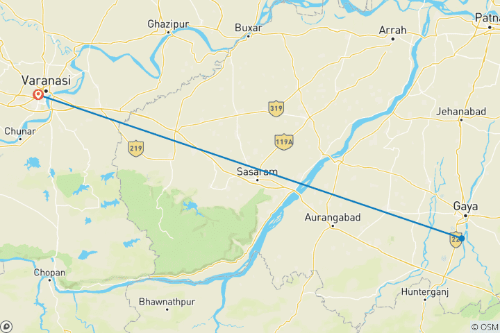 Carte du circuit Voyage spirituel Varanasi Bodhgaya