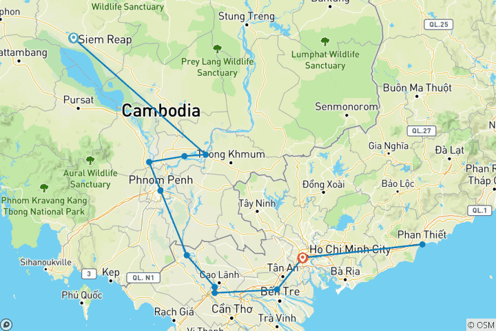 Carte du circuit Croisière sur le Mékong Siem Reap - Saigon
