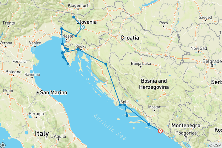 Map of Private - Balkan Extended from Ljubljana to Dubrovnik