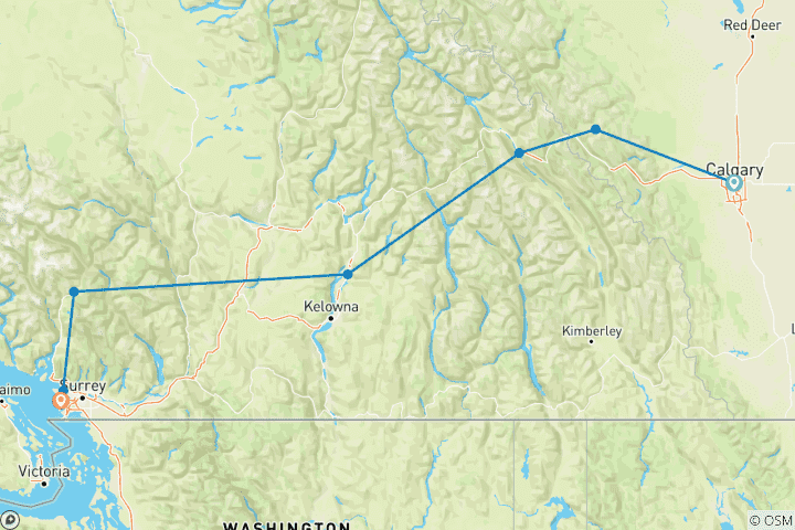 Karte von 11 Tage Westkanada: Von der Prärie durch die Rockies zum Pazifik