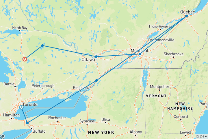 Map of Eastern Canada - Ontario and Quebec