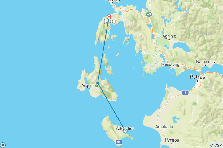 Karte von Premier Gulet 18-39s: 4 Tage Zakynthos nach Lefkada