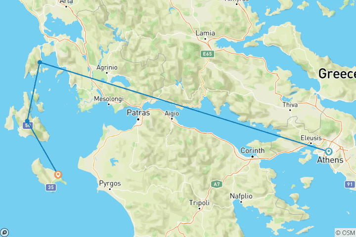 Mapa de Goleta Premier 18-39s: 4 días de Lefkada a Zante