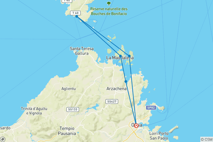 Karte von Stolz Segeln in Sardinien und Korsika