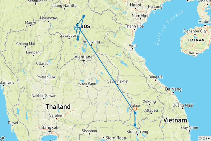 Carte du circuit L'Odyssée du Laos en 9 jours - Du nord au sud du Laos : Luang Prabang, Pakse et les 4000 îles