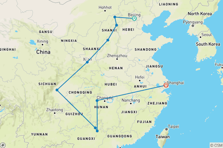 Map of 21 Days China Family Cultural Odyssey (private guide & driver）