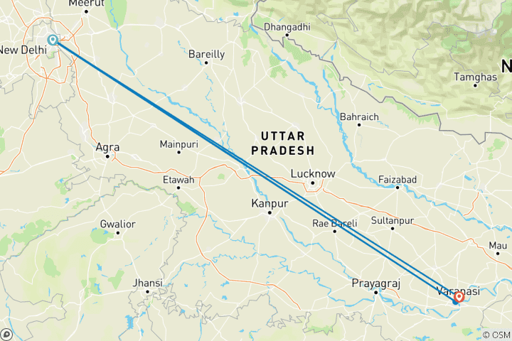 Kaart van 2 Daagse Varanasi Stadstour vanuit Delhi met de Vande Bharat trein