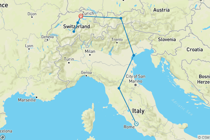 Carte du circuit CHARME ITALIEN ET MAJESTÉ ALPINE : DE LA ROME ANTIQUE AUX SOMMETS SUISSES