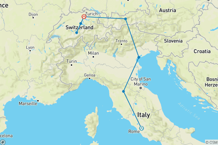 Carte du circuit CHARME ITALIEN ET MAJESTÉ ALPINE : DE LA ROME ANTIQUE AUX SOMMETS SUISSES