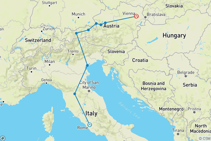 Map of ITALY AND AUSTRIA’S FINEST DESTINATIONS