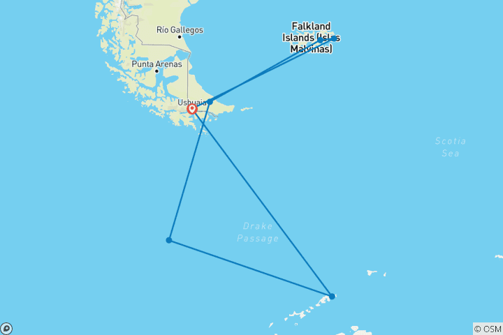 Map of Falklands, South Georgia and Antarctica - M/V Ocean Albatros