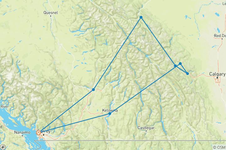 Karte von 5-tägige Kanadische Rockies Tour ab Vancouver Rundreise mit Rocky Mountaineer Experience